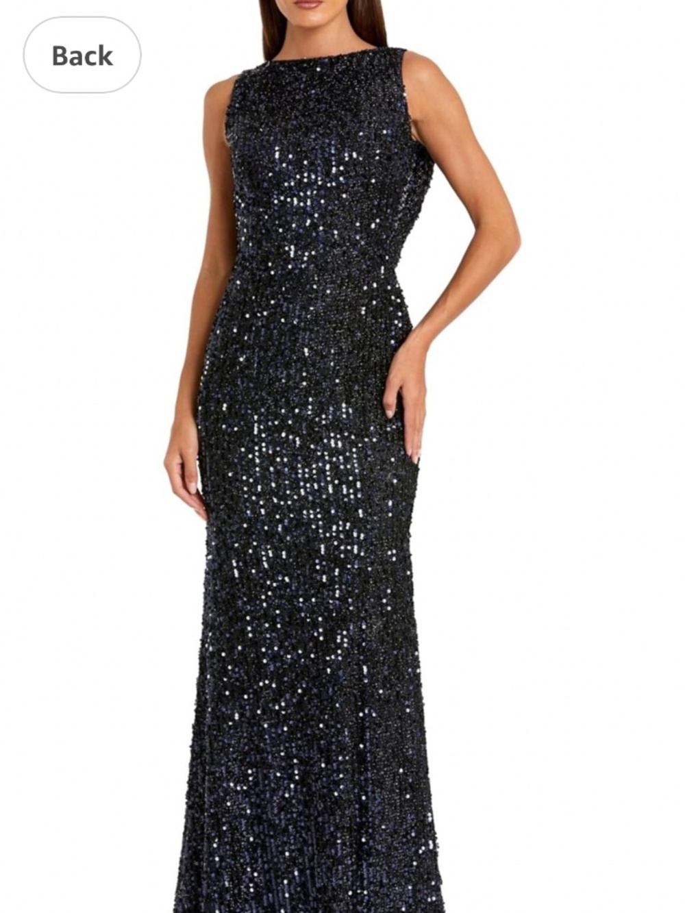 Mac Duggal Petite Sequin Sleeveless Draped Back Evening Gown